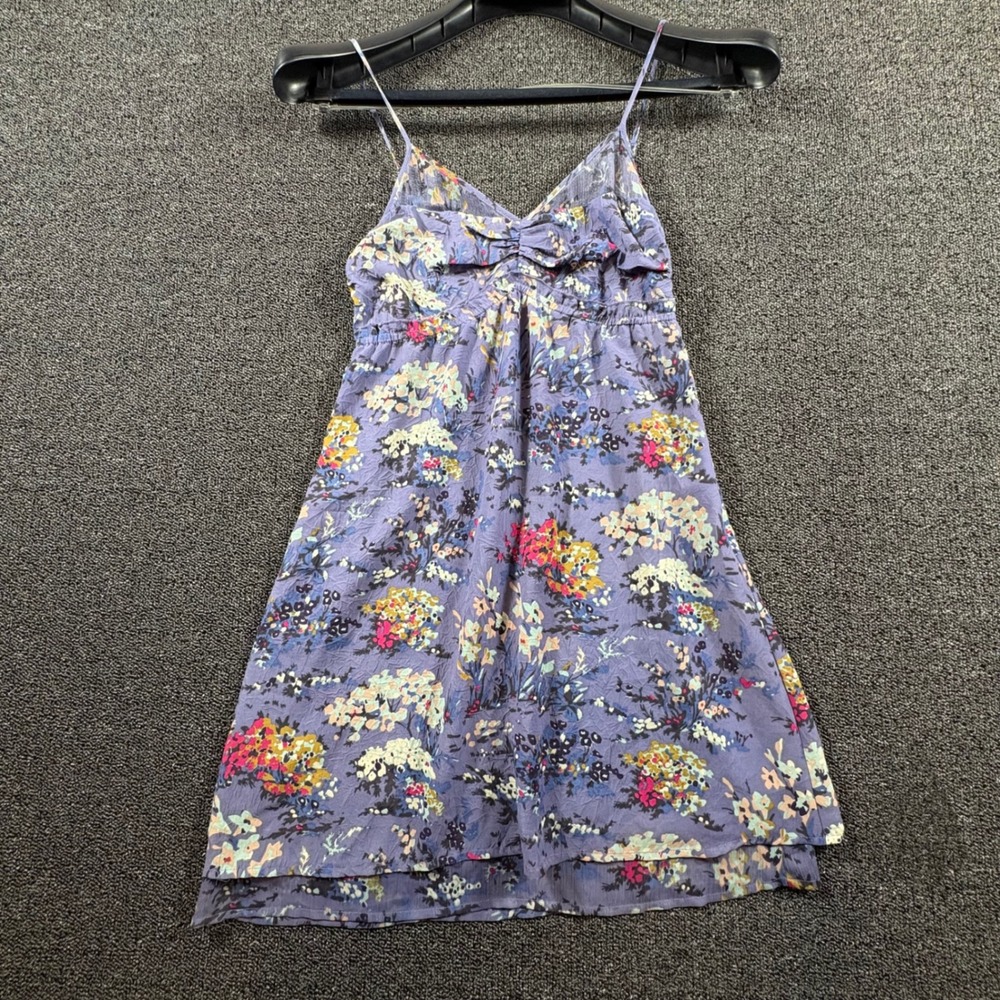 American Eagle Floral V-Neck Empire Waist Mini Dress Women's 2 Purple Adjustable